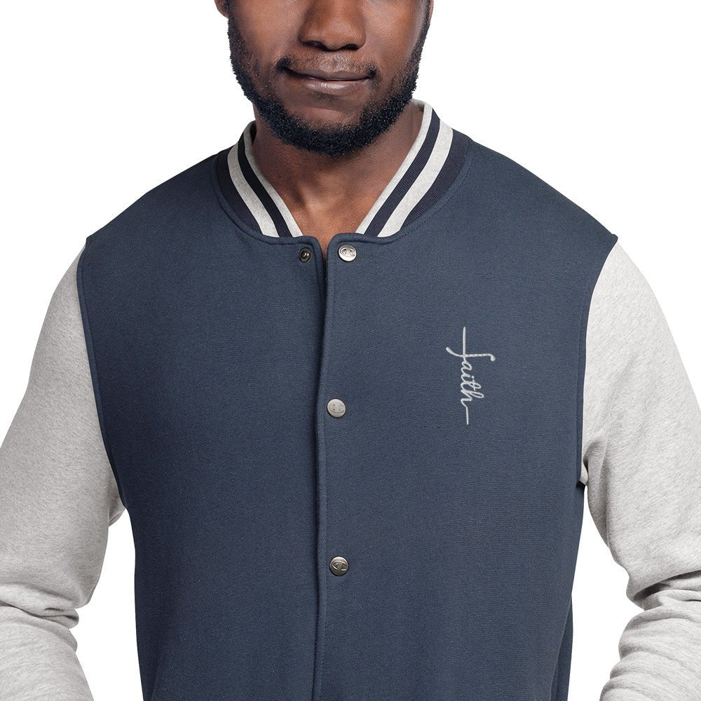 Bomber Jacket with Embroidered "Faith" Cross - faithbook