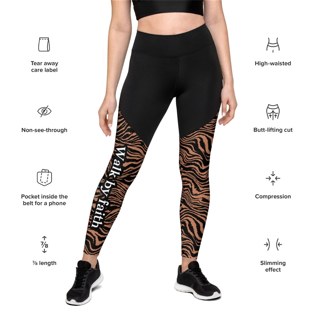 Compression Sport Leggings "Walk by faith, not by sight!" Tiger Print - faithbook