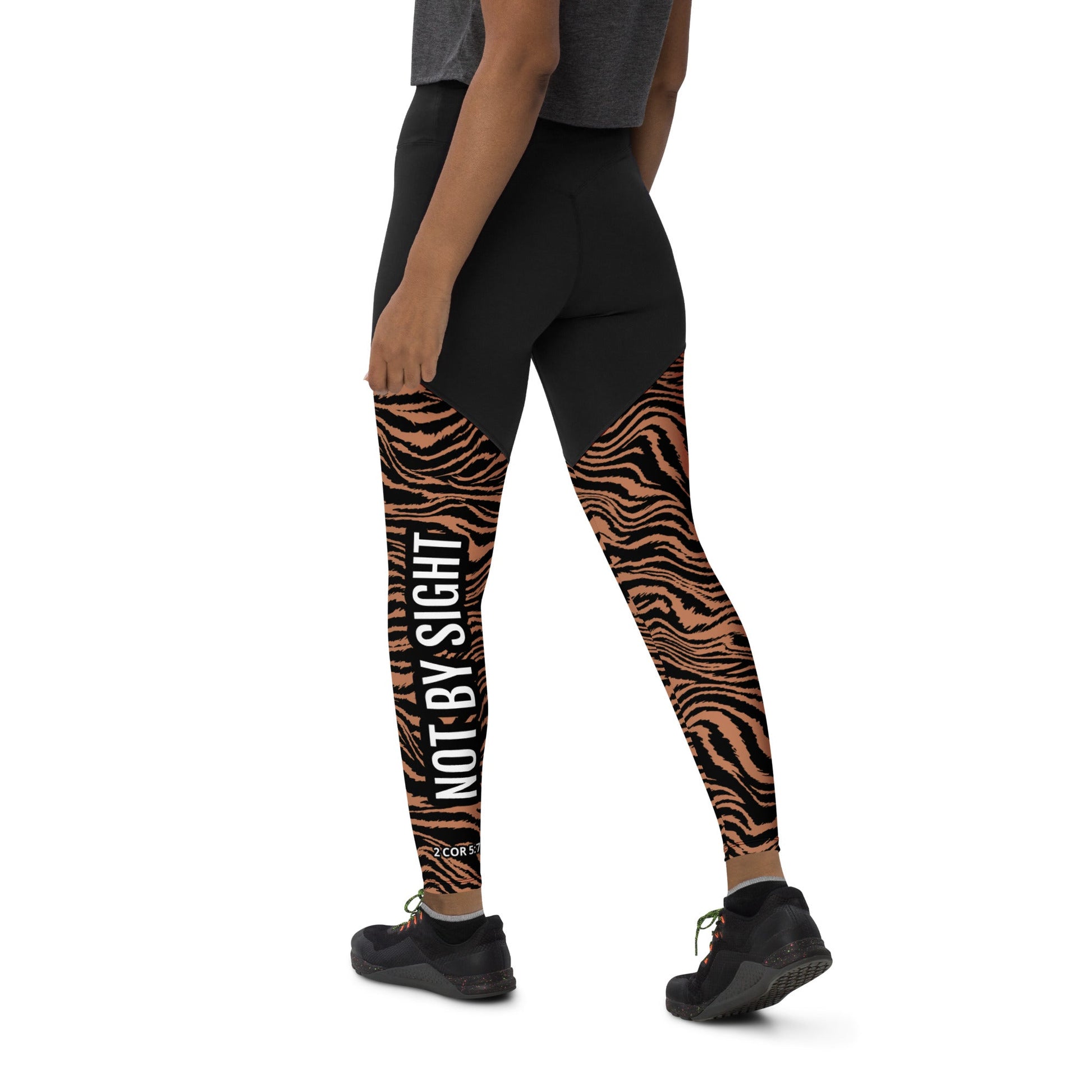 Compression Sport Leggings "Walk by faith, not by sight!" Tiger Print - faithbook