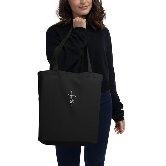 Eco Tote Bag with Embroidered "Faith" Cross - faithbook