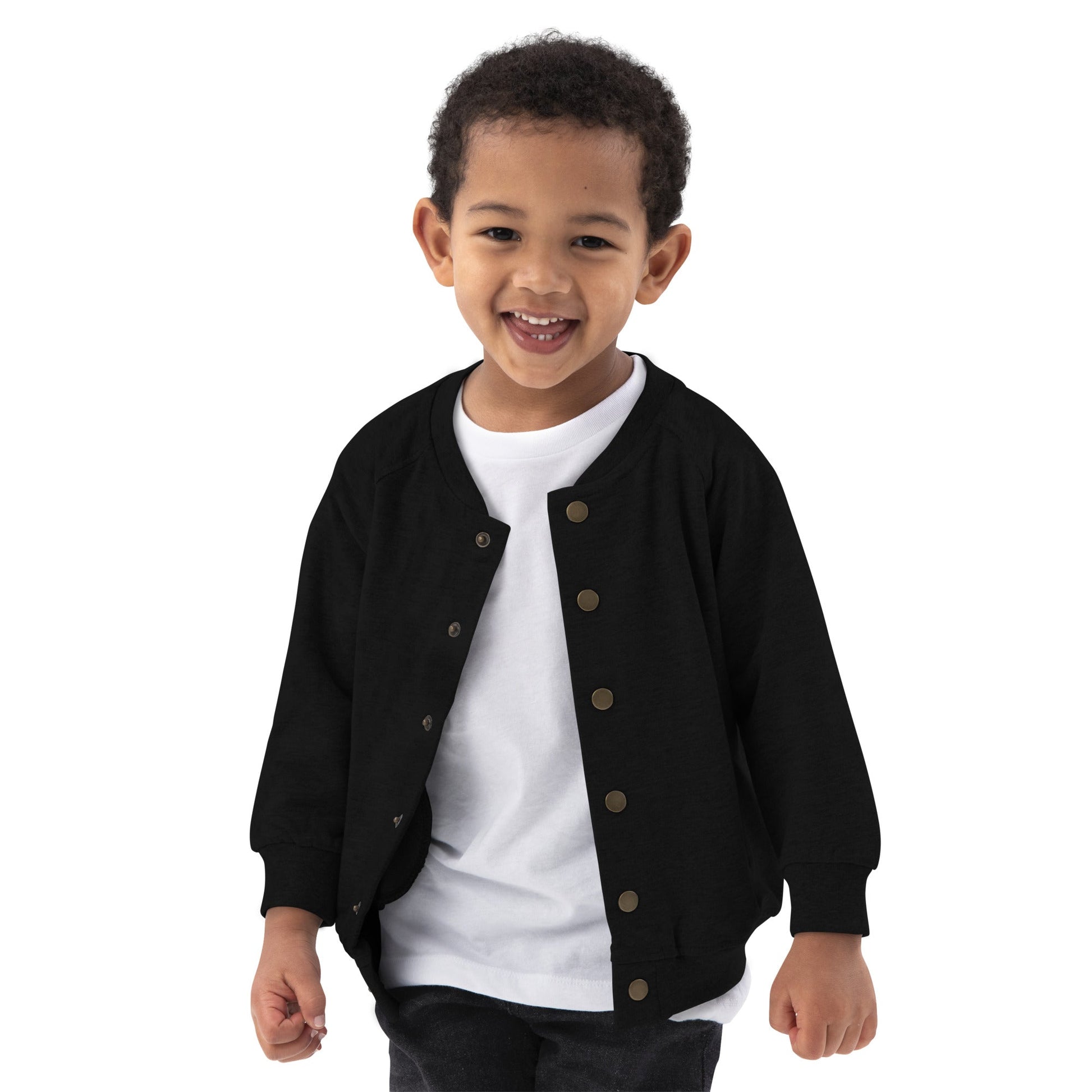 Organic Bomber Jacket for Toddlers with Embroidered "Faith" Cross - faithbook