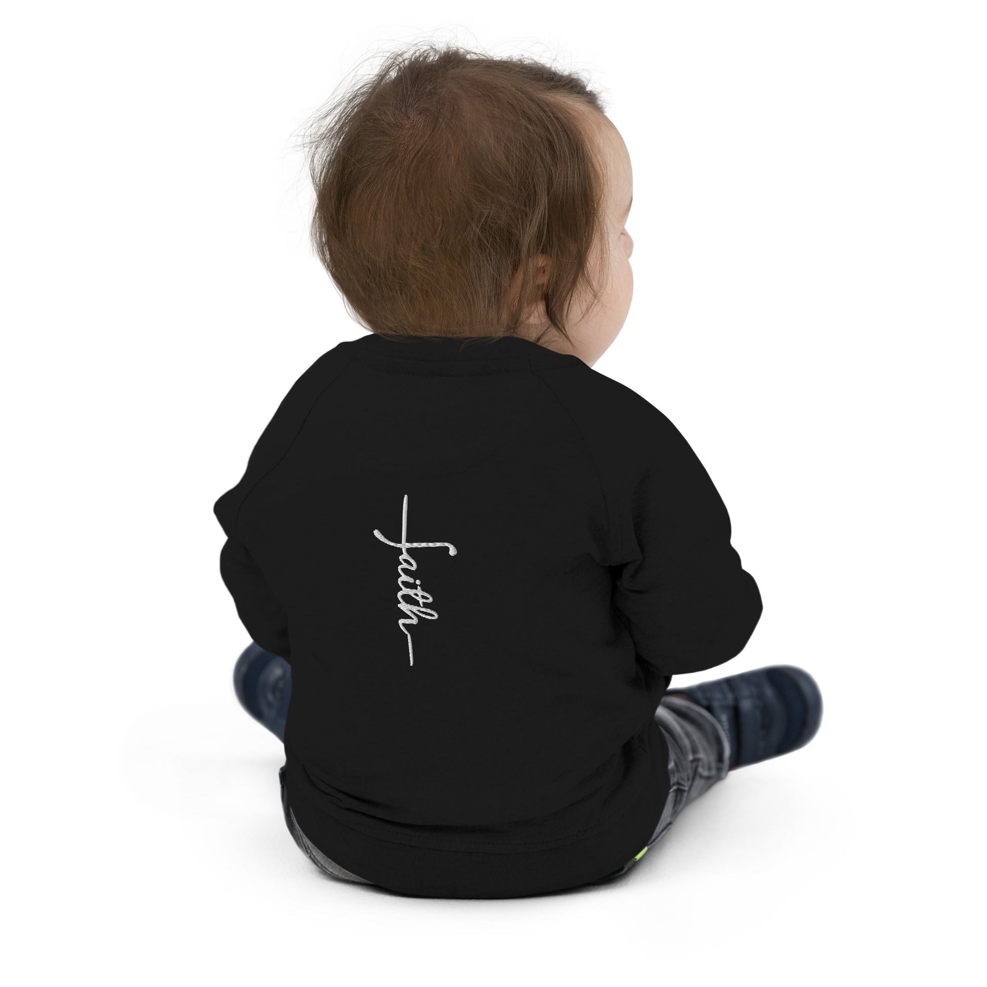 Organic Bomber Jacket for Toddlers with Embroidered "Faith" Cross - faithbook