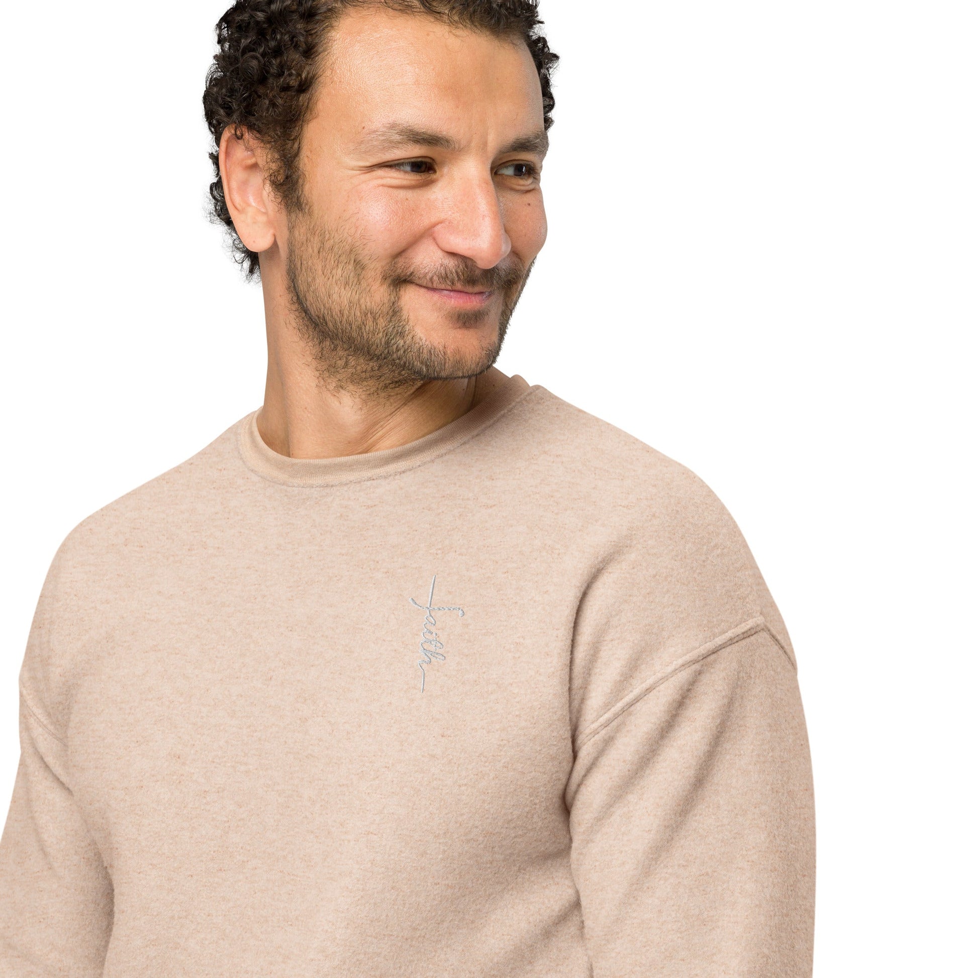 Unisex Fleece Sweatshirt with Embroidered "Faith" Cross - faithbook